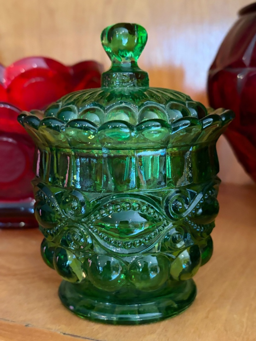 Mosser Green Uranium Eye Winker Sugar Bowl with lid